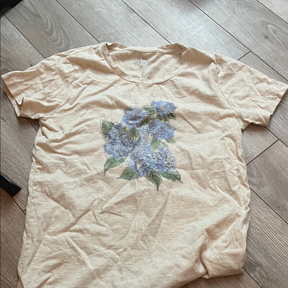 J. Crew Cream Collector Tee with blue flowers